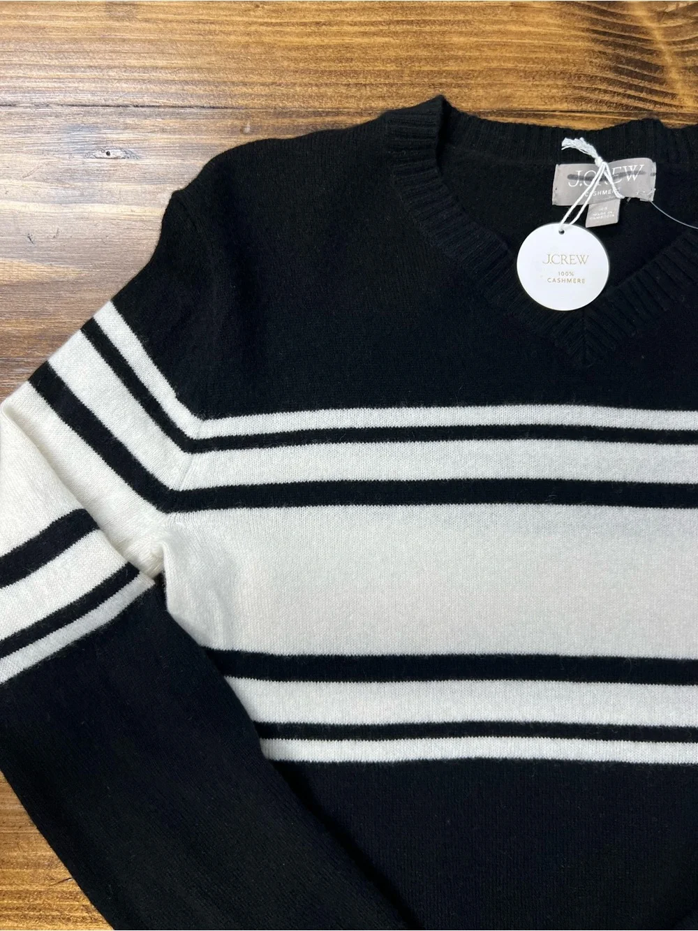J. Crew Cashmere high V-neck sweater in stripe Black and White Size XS